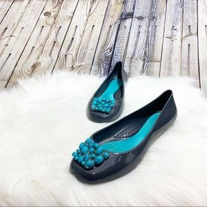 Oka b ballet flats gray w/ turquoise embellishment